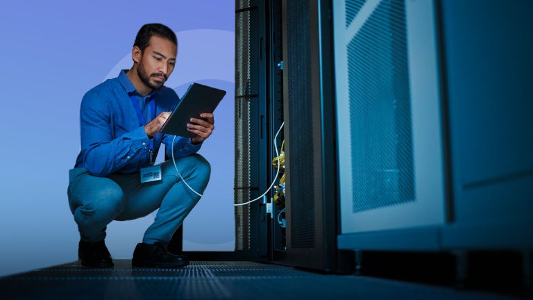 Man fixing network at office